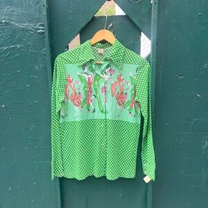 Green Polka Dot Shirt with Graphic Design